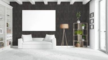 Boş çerçeve ile modern parlak iç. 3D render