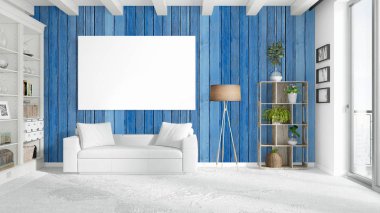 Boş çerçeve ile modern parlak iç. 3D render