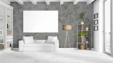 Boş çerçeve ile modern parlak iç. 3D render