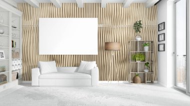 Boş çerçeve ile modern parlak iç. 3D render