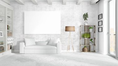 Boş çerçeve ile modern parlak iç. 3D render