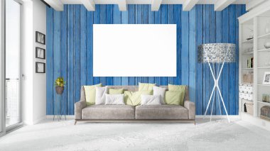 Boş çerçeve ile modern parlak iç. 3D render