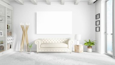 Boş çerçeve ile modern parlak iç. 3D render