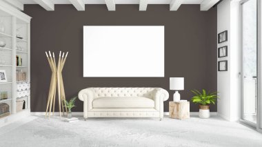Boş çerçeve ile modern parlak iç. 3D render