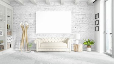 Boş çerçeve ile modern parlak iç. 3D render