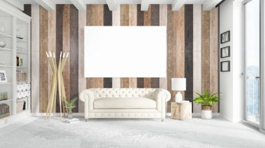 Boş çerçeve ile modern parlak iç. 3D render