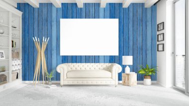 Boş çerçeve ile modern parlak iç. 3D render