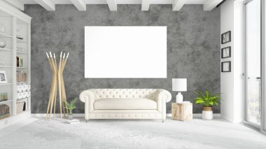 Boş çerçeve ile modern parlak iç. 3D render