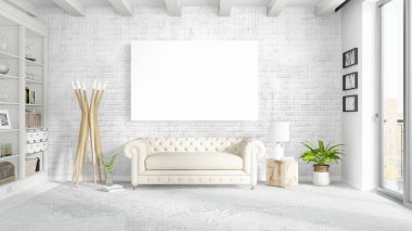 Boş çerçeve ile modern parlak iç. 3D render