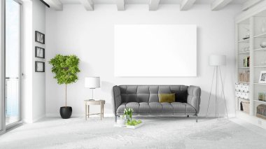 Boş çerçeve ile modern parlak iç. 3D render