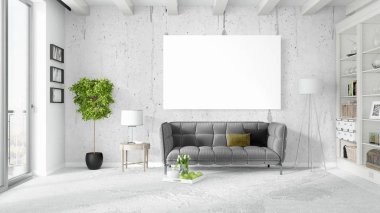 Boş çerçeve ile modern parlak iç. 3D render