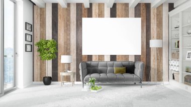 Boş çerçeve ile modern parlak iç. 3D render