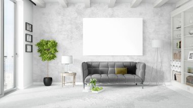 Boş çerçeve ile modern parlak iç. 3D render