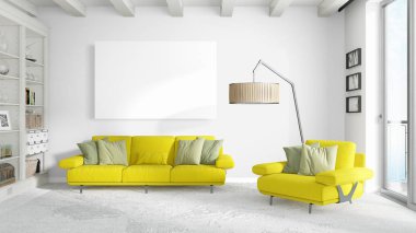 Boş çerçeve ile modern parlak iç. 3D render