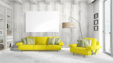 Boş çerçeve ile modern parlak iç. 3D render