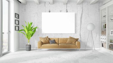 Boş çerçeve ile modern parlak iç. 3D render