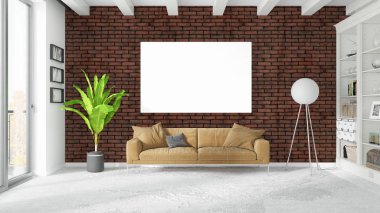 Boş çerçeve ile modern parlak iç. 3D render