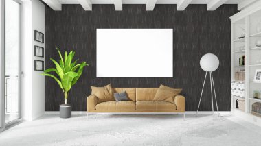 Boş çerçeve ile modern parlak iç. 3D render