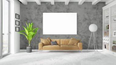 Boş çerçeve ile modern parlak iç. 3D render