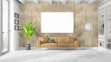 Boş çerçeve ile modern parlak iç. 3D render