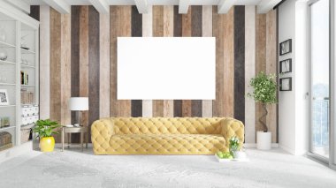 Boş çerçeve ile modern parlak iç. 3D render