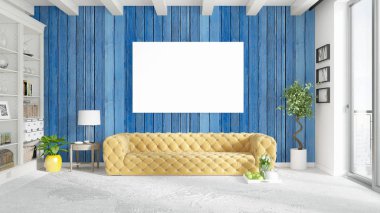 Boş çerçeve ile modern parlak iç. 3D render