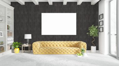 Boş çerçeve ile modern parlak iç. 3D render