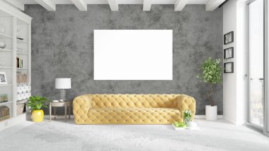 Boş çerçeve ile modern parlak iç. 3D render