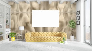 Boş çerçeve ile modern parlak iç. 3D render