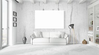 Boş çerçeve ile modern parlak iç. 3D render