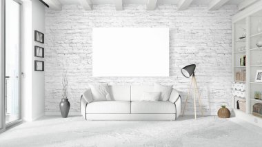 Boş çerçeve ile modern parlak iç. 3D render