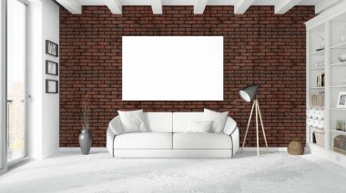 Boş çerçeve ile modern parlak iç. 3D render