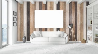 Boş çerçeve ile modern parlak iç. 3D render