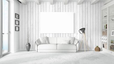 Boş çerçeve ile modern parlak iç. 3D render