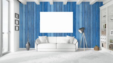 Boş çerçeve ile modern parlak iç. 3D render