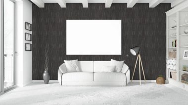 Boş çerçeve ile modern parlak iç. 3D render