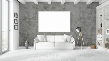 Boş çerçeve ile modern parlak iç. 3D render