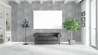 Boş çerçeve ile modern parlak iç. 3D render