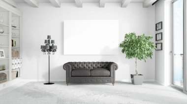 Boş çerçeve ile modern parlak iç. 3D render