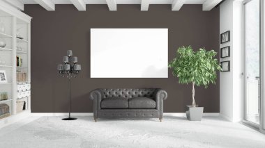 Boş çerçeve ile modern parlak iç. 3D render