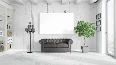 Boş çerçeve ile modern parlak iç. 3D render