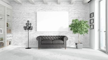 Boş çerçeve ile modern parlak iç. 3D render