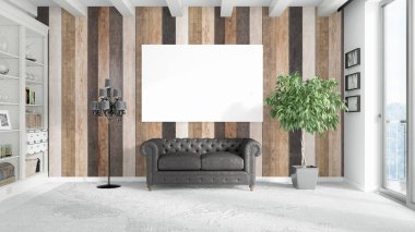 Boş çerçeve ile modern parlak iç. 3D render