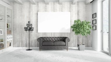 Boş çerçeve ile modern parlak iç. 3D render