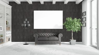 Boş çerçeve ile modern parlak iç. 3D render