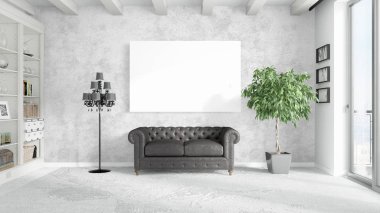 Boş çerçeve ile modern parlak iç. 3D render