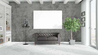 Boş çerçeve ile modern parlak iç. 3D render