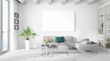 Boş çerçeve ile modern parlak iç. 3D render