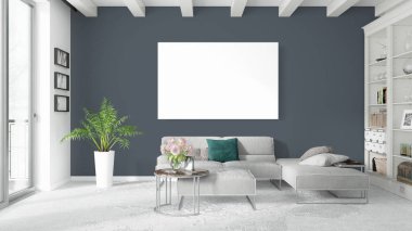 Boş çerçeve ile modern parlak iç. 3D render