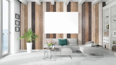 Boş çerçeve ile modern parlak iç. 3D render